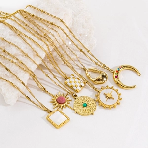 Luxury 14k gold plated stainless steel necklaces with colorful natural stone pendants