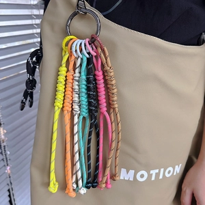 Colorful hand-woven spiral rope bag charms set with metal rings for fashion handbags