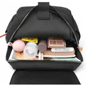 Black Oxford cloth backpack for women with large capacity interior and multiple compartments