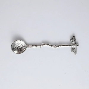 Retro hammered silver metal spoon with dragonfly branch handle for coffee and desserts