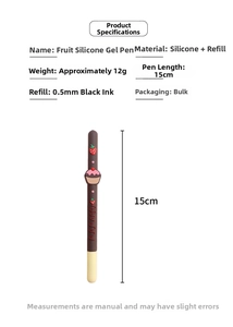 Detailed specifications of the 0.5mm fruit silicone gel pen with size and weight info