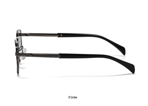 Side view of retro diamond metal sunglasses with gunmetal and black frame details