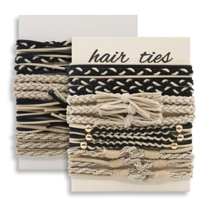 Lot d'élastiques à cheveux tressés beige et noir avec perles sur carte de support