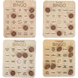 Sports Wooden Bingo Game Board Desktop Toy Laser Engraved Wood Sports Theme Party Favors Educational Game For Kids Adults