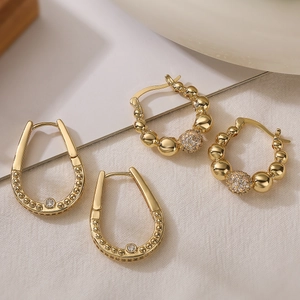 Geometric Hoop Earrings Gold Plated Copper With Zircon Micro Pave Minimalist Fashion Jewelry For Women Versatile