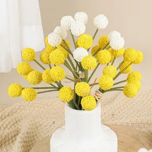 Artificial Craspedia billy balls bouquet in white ceramic vase for home decoration