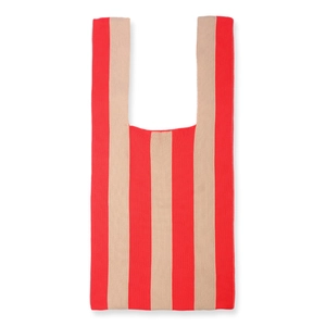 Striped knit handbag in red and beige summer vest shape with soft woven texture