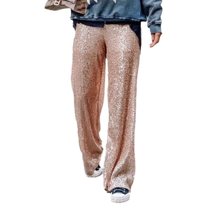 Women's high waist sequin wide leg trousers in champagne gold for festive party events