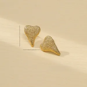 Vintage gold heart-shaped matte titanium steel earrings measuring 2.4cm by 1.8cm