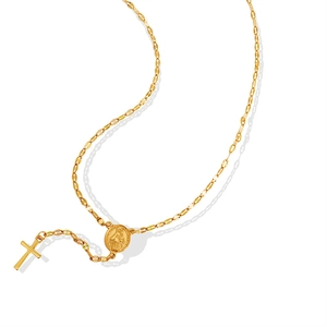 Vintage gold Virgin Mary medal and cross pendant necklace with sequin chain link