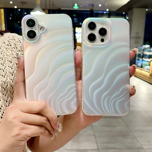 Holographic matte wavy phone case for iPhone and Samsung with iridescent finish texture