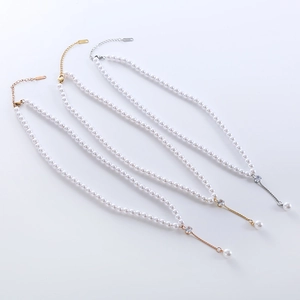 Elegant Y-shaped pearl necklace set in gold, silver and rose gold with rhinestone accents