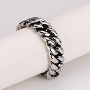 Polished stainless steel Cuban link bracelet for men with heavy metal chain and shiny finish