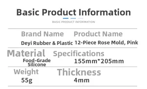 Spécifications du moule en silicone rose 12 roses pour pâtisserie, 155mm par 205mm