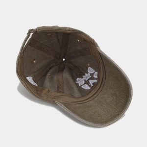 Detail view of cotton baseball cap interior showing stitching and sweatband