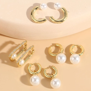 Bohemian Hoop Earrings Copper Zircon Artificial Pearl Elegant Luxury Gold Plated Geometric Jewelry For Women