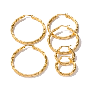 18K gold plated stainless steel cable hoop earrings set with twisted rope texture details