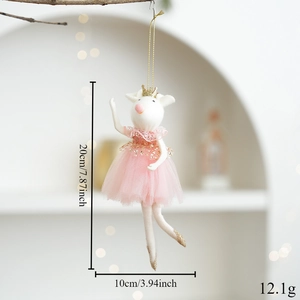 Souris de ballet en feutre avec couronne dorée et tutu rose, hauteur de 20 cm