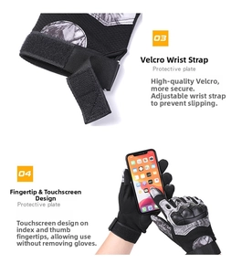 Tactical outdoor gloves with adjustable Velcro wrist strap and touchscreen fingertips