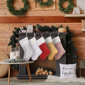 Calze Di Natale Con Paillettes E Bordo In Pelliccia Sintetica Sacco Regalo Appeso Per Decorazione Camino Albero