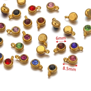 Pendentifs pierre de naissance 6mm en acier doré avec cristaux colorés pour bijoux DIY