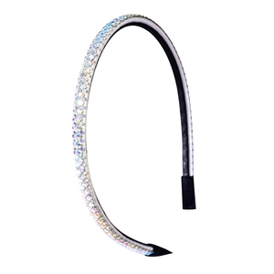 Elegant thin headband featuring sparkling AB rhinestones on a white background