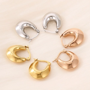 Polished stainless steel U-shaped hoop earrings in gold, silver, and rose gold colors