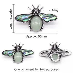 Vintage bee brooch and necklace pendant with abalone shell wings and green cat eye stone