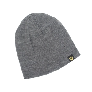 Detailed knit texture and side crown logo tag on this dark grey winter beanie cap