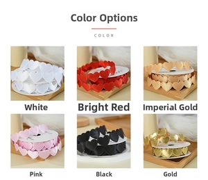 Detailed view of heart-shaped satin ribbons in six colors for flower and gift packaging