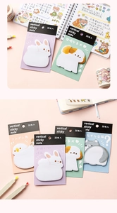 Close-up of cute cartoon animal sticky notes featuring rabbit, dog and cat designs