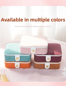 Mini suede jewelry box collection in five colors with snap button closure details