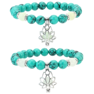 Yoga turquoise lotus charm bracelets with luminous beads in a professional set