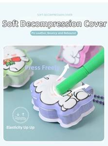Macro view of slow-rebound PU leather cartoon rabbit decompression notebook cover with bead chain
