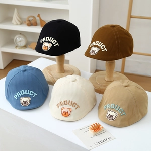 Children's bear pattern beret hat in multiple colors with stylish embroidery letters