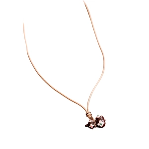 Rose gold necklace with brown enamel gourd pendants featuring delicate floral patterns