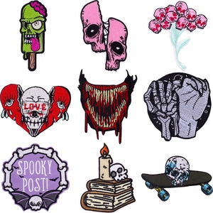 Punk Gothic Skull Embroidered Patches For Clothing Iron On DIY Applique For Jackets Hats Backpacks Halloween Theme Embroidery