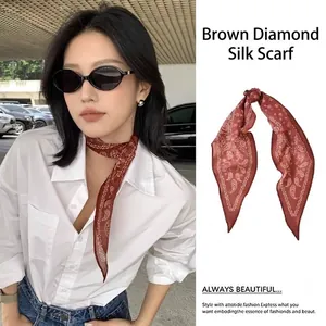 Vintage Paisley Print Scarf Satin Like Fabric Square Headband For Women Retro Necktie Boho Hair Wrap Accessory