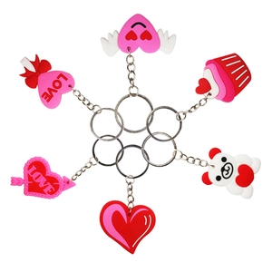 Creative PVC heart keychain set with pink cupcakes and white bear for Valentine party