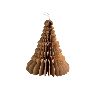 Brown origami honeycomb paper Christmas tree hanging ornament with minimalist 3D design