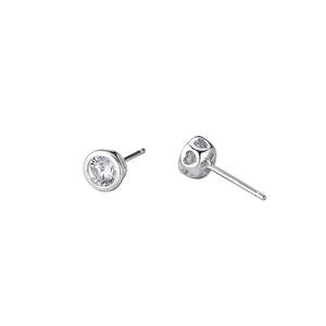 Elegant S925 sterling silver stud earrings with clear round cubic zirconia and heart detail