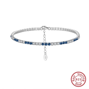 Luxury 925 sterling silver tennis bracelet with alternating blue and white gemstones