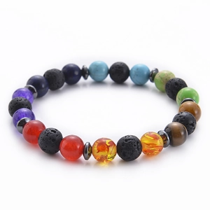 8mm lava stone chakra yoga bracelet with colorful natural stones and metal spacers
