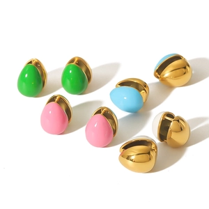Colorful enamel teardrop hoop earrings set in polished gold-plated stainless steel