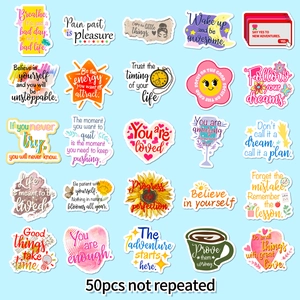 Set of 50 unique waterproof motivational quote stickers in colorful artistic typography
