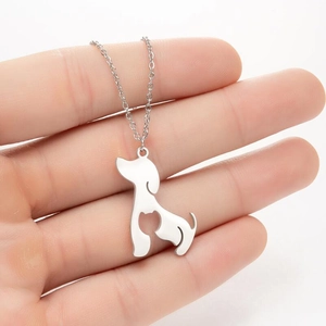 Silver dog and cat silhouette necklace pendant with creative hollow out metal design