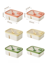 Detailed view of divided bento lunch box showing single and double layer height dimensions