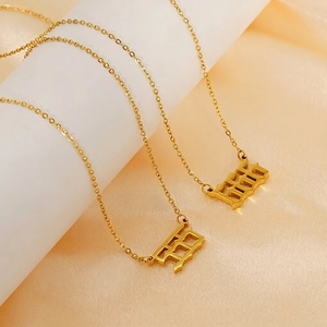 18K gold plated stainless steel gothic number pendant necklaces 777 and 888 for women