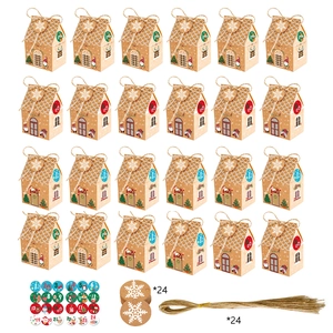 Christmas Gingerbread House Advent Calendar boxes set with 24 numbered kraft gift boxes