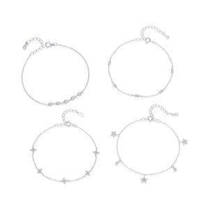 Elegant S925 sterling silver bracelets with star and clover charms on white background